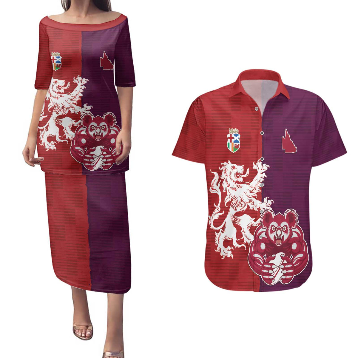 Custom British Lions Brumbies Couples Matching Puletasi and Hawaiian Shirt Unique Style - Wonder Print Shop