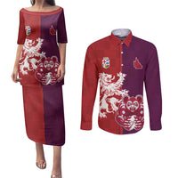 Custom British Lions Brumbies Couples Matching Puletasi and Long Sleeve Button Shirt Unique Style - Wonder Print Shop