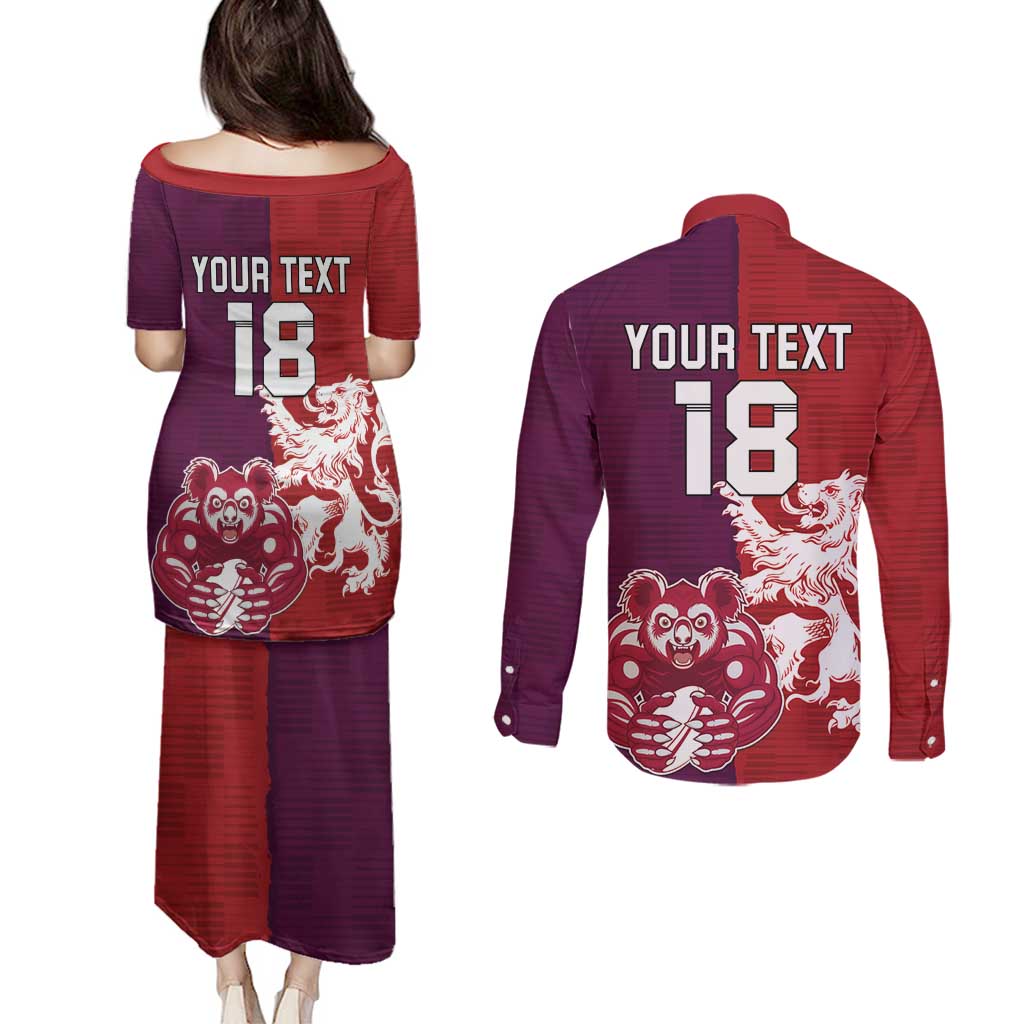 Custom British Lions Brumbies Couples Matching Puletasi and Long Sleeve Button Shirt Unique Style - Wonder Print Shop