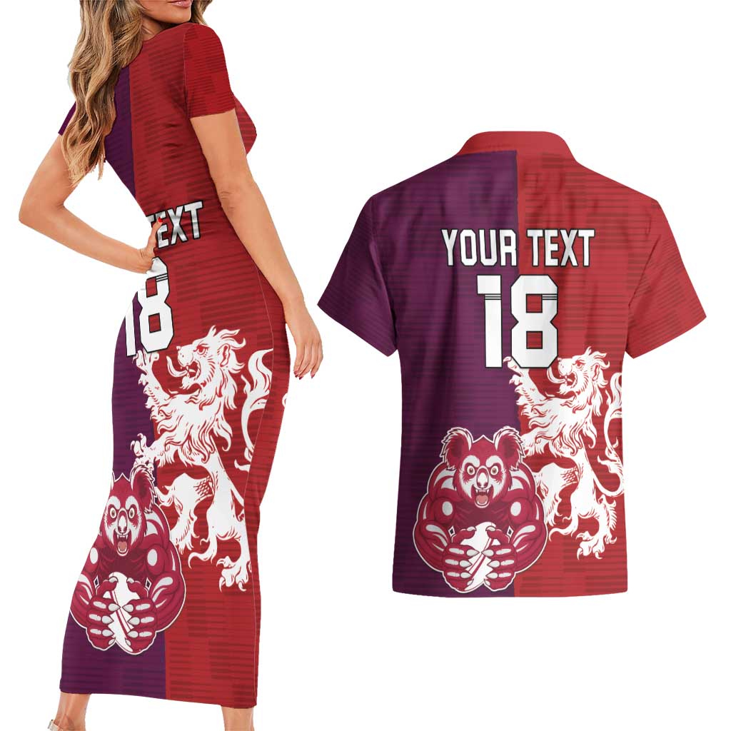 Custom British Lions Brumbies Couples Matching Short Sleeve Bodycon Dress and Hawaiian Shirt Unique Style - Wonder Print Shop