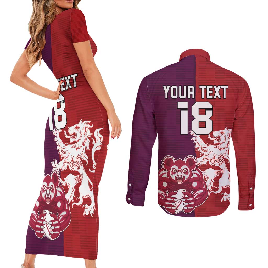 Custom British Lions Brumbies Couples Matching Short Sleeve Bodycon Dress and Long Sleeve Button Shirt Unique Style - Wonder Print Shop
