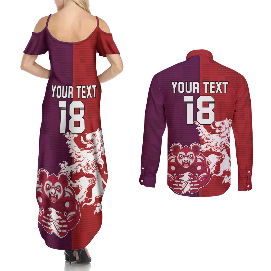 Custom British Lions Brumbies Couples Matching Summer Maxi Dress and Long Sleeve Button Shirt Unique Style - Wonder Print Shop