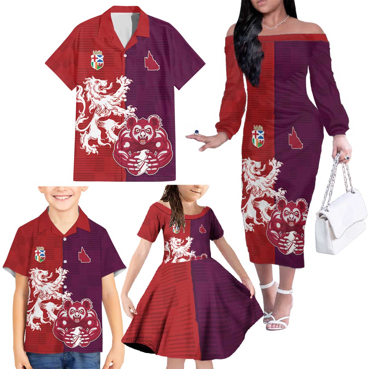 Custom British Lions Brumbies Family Matching Off The Shoulder Long Sleeve Dress and Hawaiian Shirt Unique Style - Wonder Print Shop