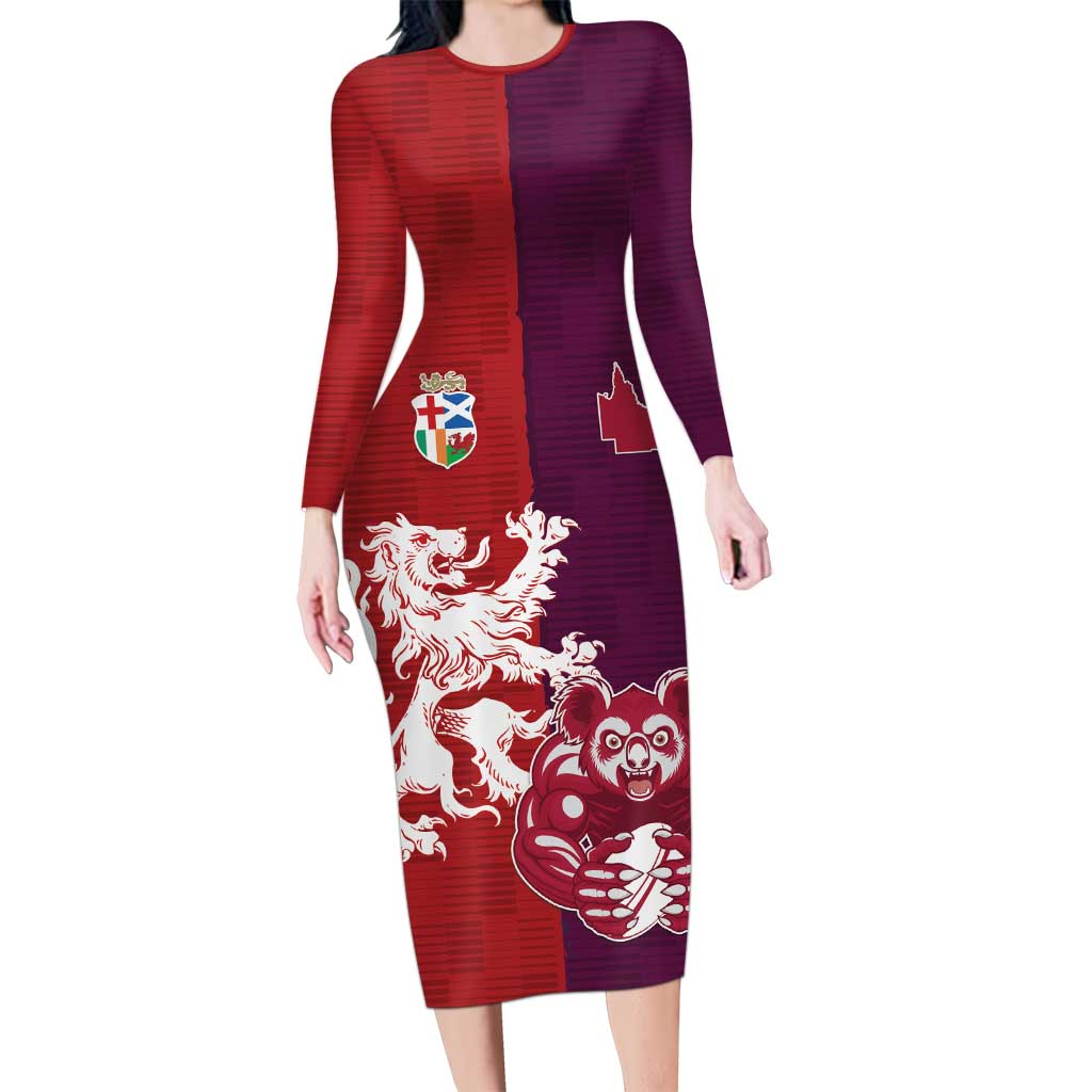 Custom British Lions Brumbies Long Sleeve Bodycon Dress Unique Style - Wonder Print Shop