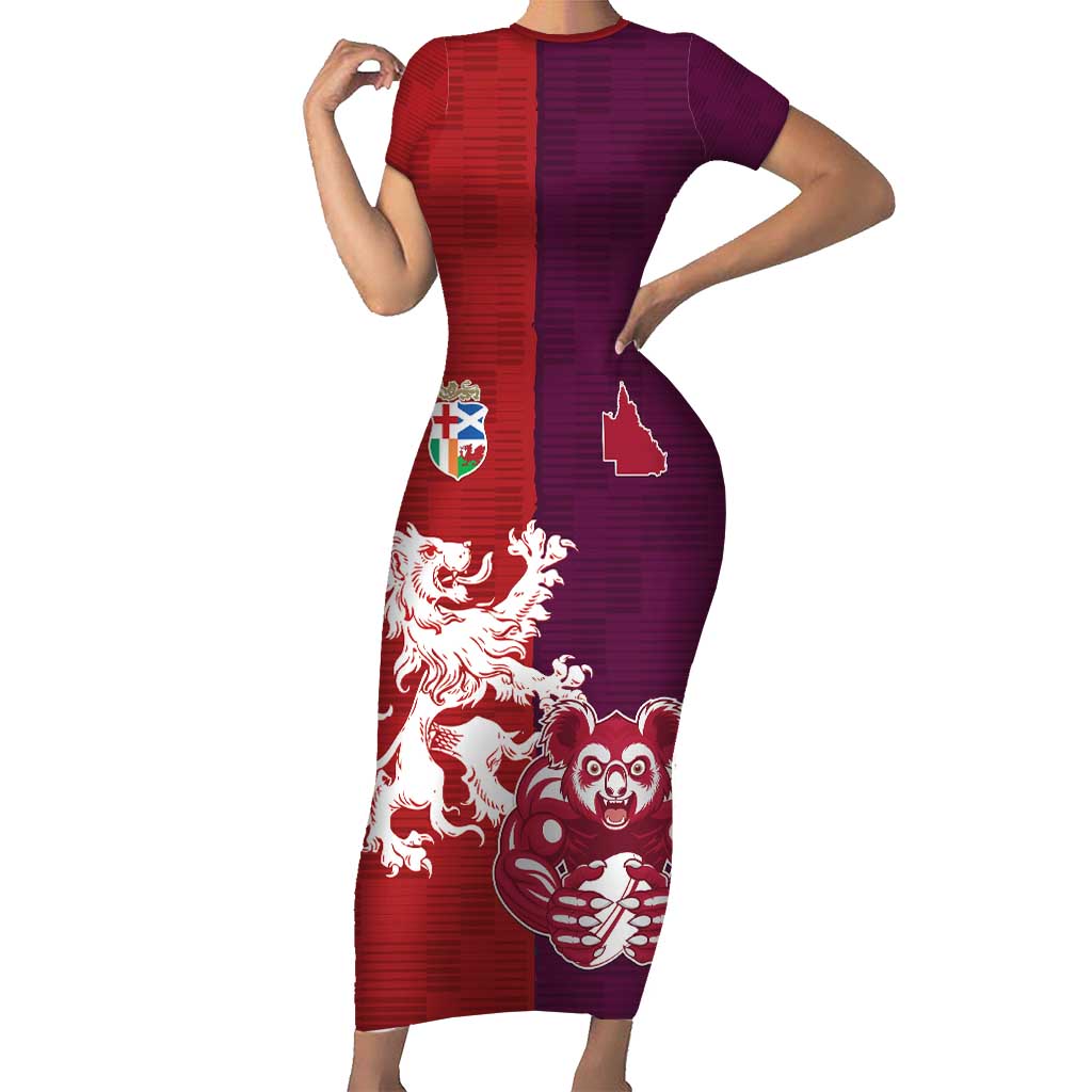 Custom British Lions Brumbies Short Sleeve Bodycon Dress Unique Style - Wonder Print Shop
