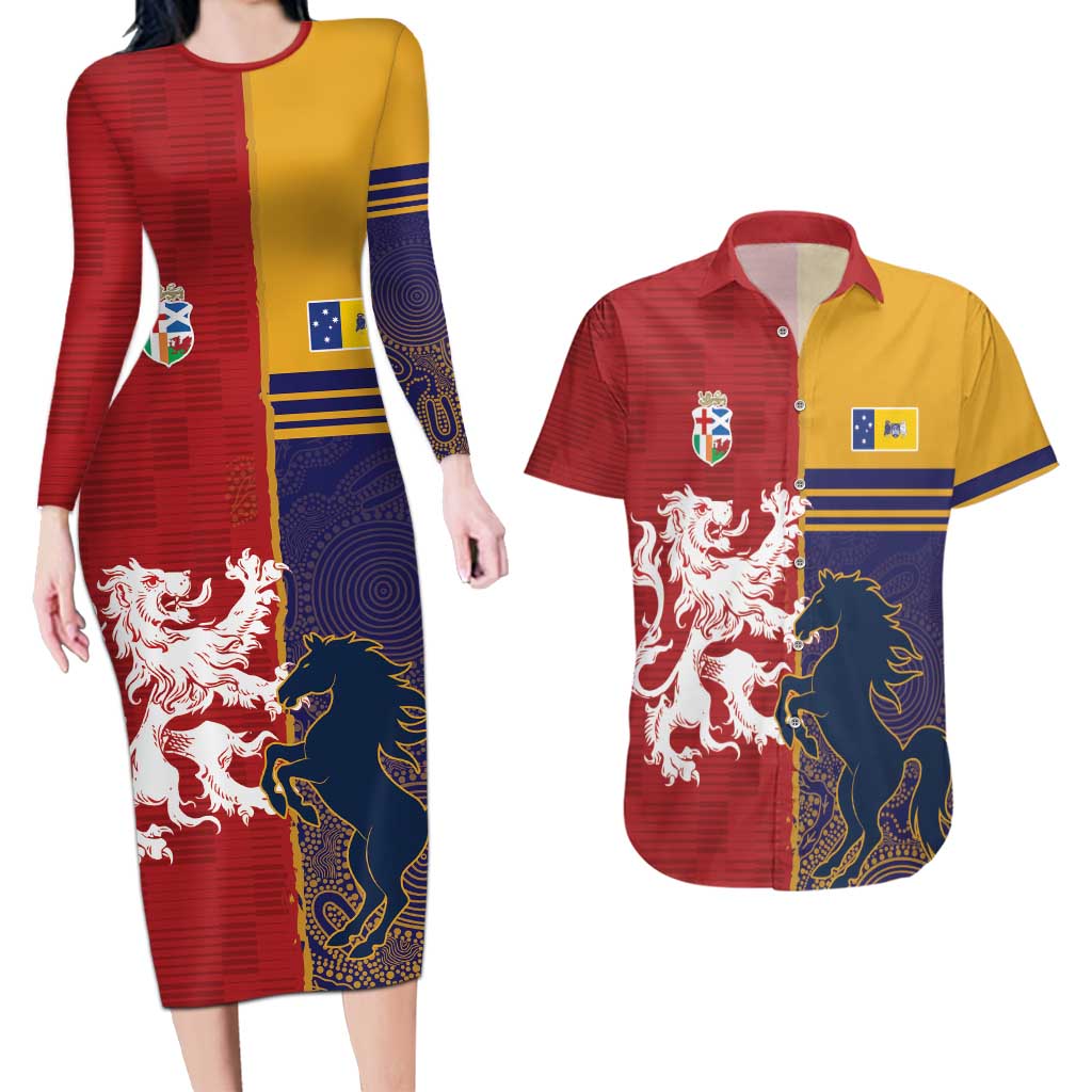Custom British Lions Queensland Couples Matching Long Sleeve Bodycon Dress and Hawaiian Shirt Unique Style - Wonder Print Shop