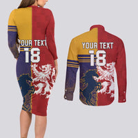 Custom British Lions Queensland Couples Matching Long Sleeve Bodycon Dress and Long Sleeve Button Shirt Unique Style - Wonder Print Shop