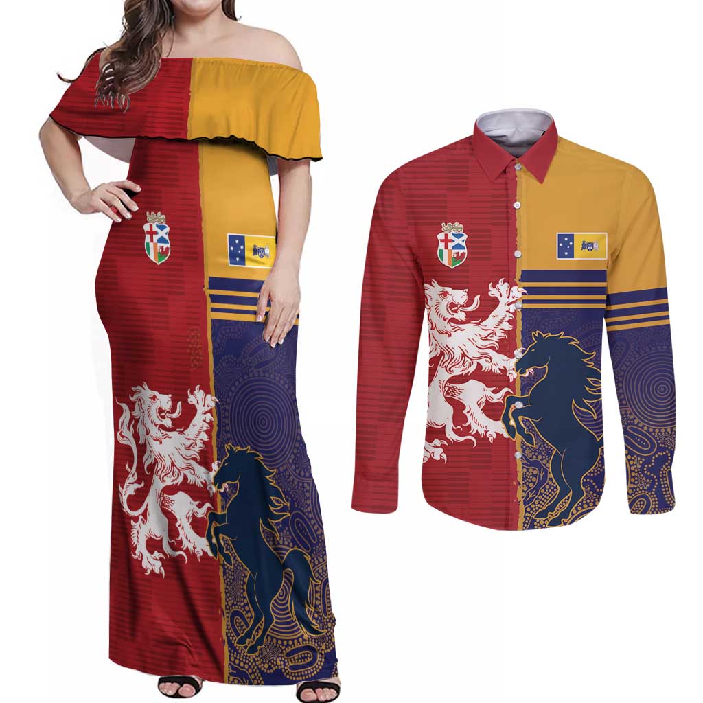 Custom British Lions Queensland Couples Matching Off Shoulder Maxi Dress and Long Sleeve Button Shirt Unique Style - Wonder Print Shop