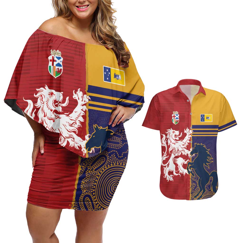 Custom British Lions Queensland Couples Matching Off Shoulder Short Dress and Hawaiian Shirt Unique Style - Wonder Print Shop