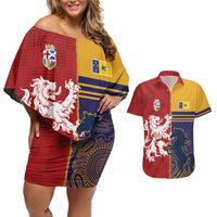Custom British Lions Queensland Couples Matching Off Shoulder Short Dress and Hawaiian Shirt Unique Style - Wonder Print Shop