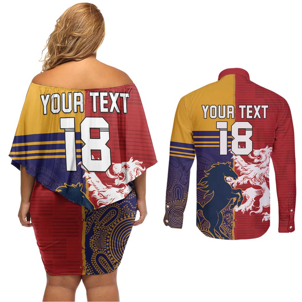 Custom British Lions Queensland Couples Matching Off Shoulder Short Dress and Long Sleeve Button Shirt Unique Style - Wonder Print Shop