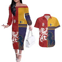 Custom British Lions Queensland Couples Matching Off The Shoulder Long Sleeve Dress and Hawaiian Shirt Unique Style - Wonder Print Shop