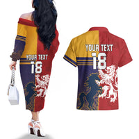 Custom British Lions Queensland Couples Matching Off The Shoulder Long Sleeve Dress and Hawaiian Shirt Unique Style - Wonder Print Shop