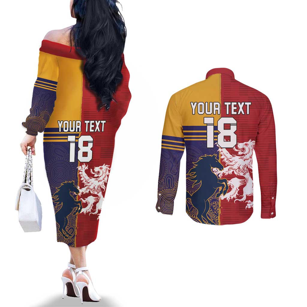 Custom British Lions Queensland Couples Matching Off The Shoulder Long Sleeve Dress and Long Sleeve Button Shirt Unique Style - Wonder Print Shop