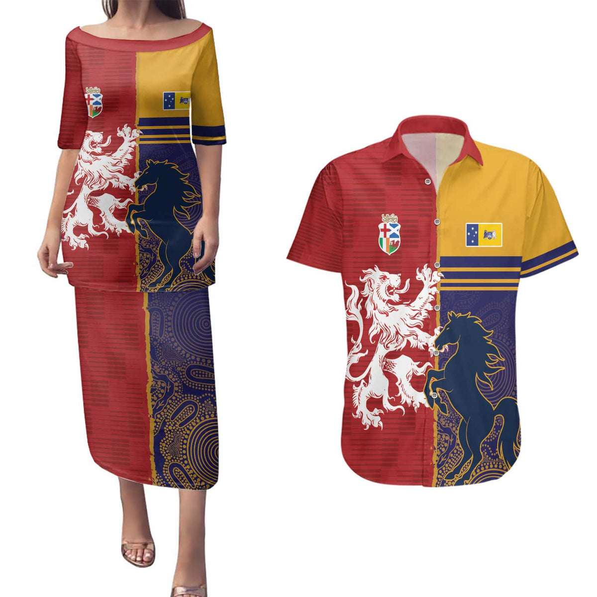 Custom British Lions Queensland Couples Matching Puletasi and Hawaiian Shirt Unique Style - Wonder Print Shop