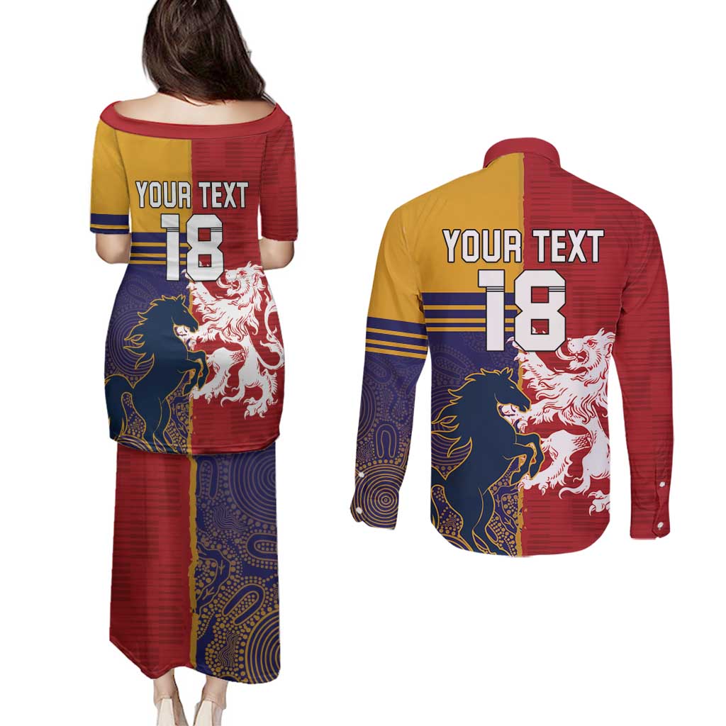 Custom British Lions Queensland Couples Matching Puletasi and Long Sleeve Button Shirt Unique Style - Wonder Print Shop