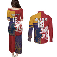 Custom British Lions Queensland Couples Matching Puletasi and Long Sleeve Button Shirt Unique Style - Wonder Print Shop