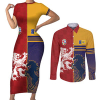 Custom British Lions Queensland Couples Matching Short Sleeve Bodycon Dress and Long Sleeve Button Shirt Unique Style - Wonder Print Shop