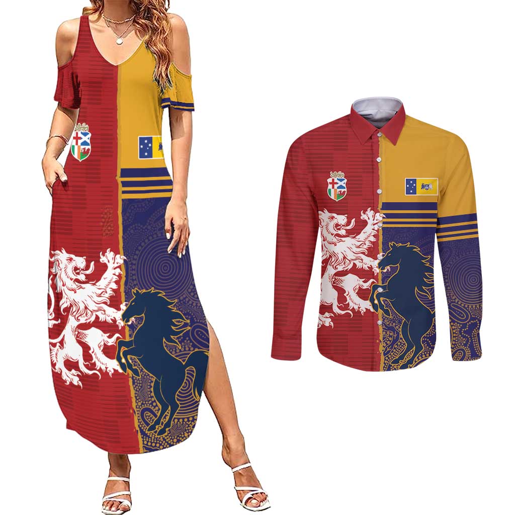 Custom British Lions Queensland Couples Matching Summer Maxi Dress and Long Sleeve Button Shirt Unique Style - Wonder Print Shop