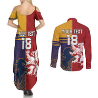 Custom British Lions Queensland Couples Matching Summer Maxi Dress and Long Sleeve Button Shirt Unique Style - Wonder Print Shop