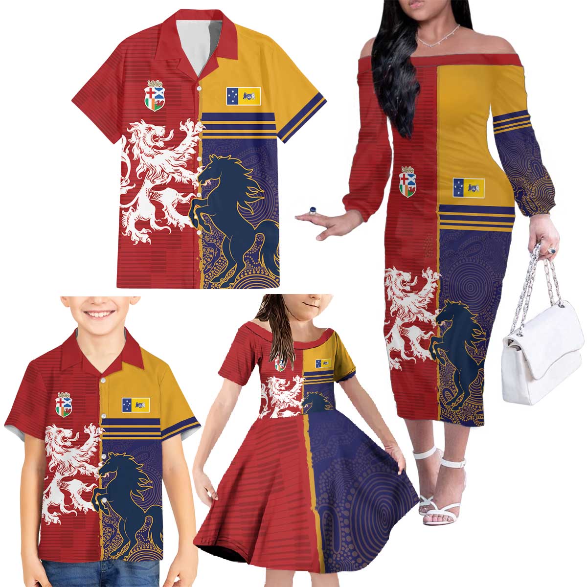 Custom British Lions Queensland Family Matching Off The Shoulder Long Sleeve Dress and Hawaiian Shirt Unique Style - Wonder Print Shop