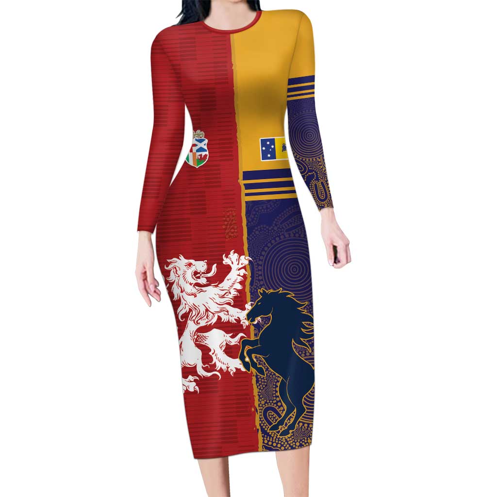 Custom British Lions Queensland Long Sleeve Bodycon Dress Unique Style - Wonder Print Shop