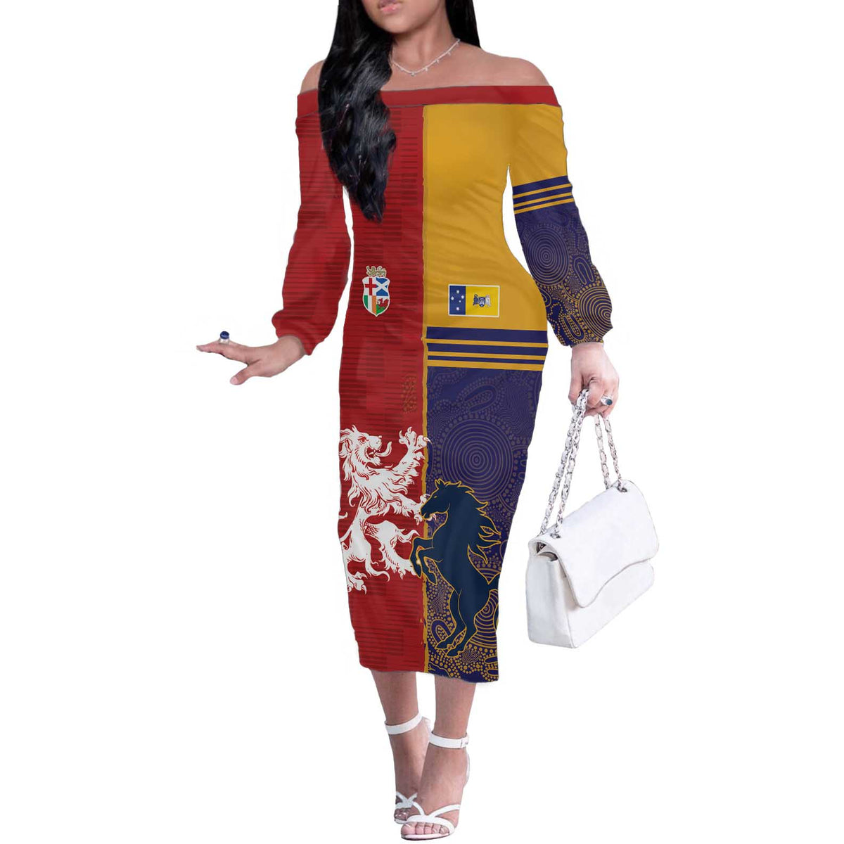 Custom British Lions Queensland Off The Shoulder Long Sleeve Dress Unique Style - Wonder Print Shop