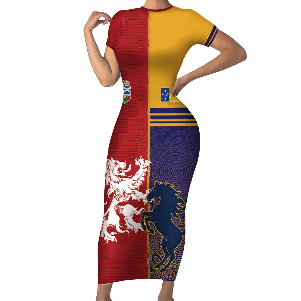 Custom British Lions Queensland Short Sleeve Bodycon Dress Unique Style - Wonder Print Shop