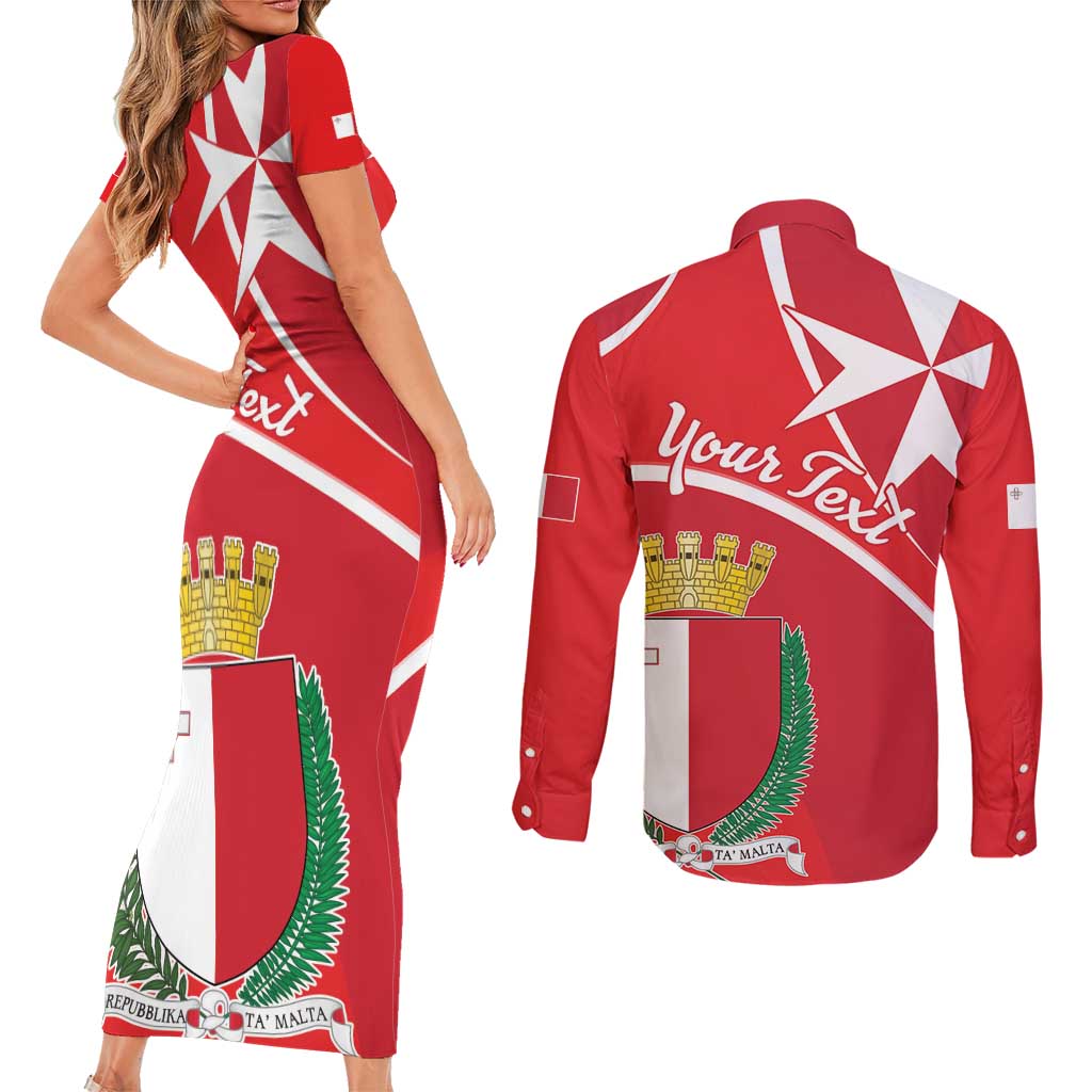 Personalized Malta Cross Coat Of Arms Couples Matching Short Sleeve Bodycon Dress and Long Sleeve Button Shirt - Wonder Print Shop