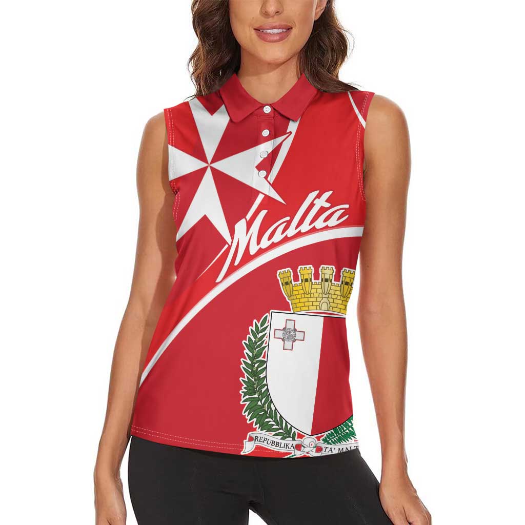 Personalized Malta Cross Coat Of Arms Women Sleeveless Polo Shirt - Wonder Print Shop