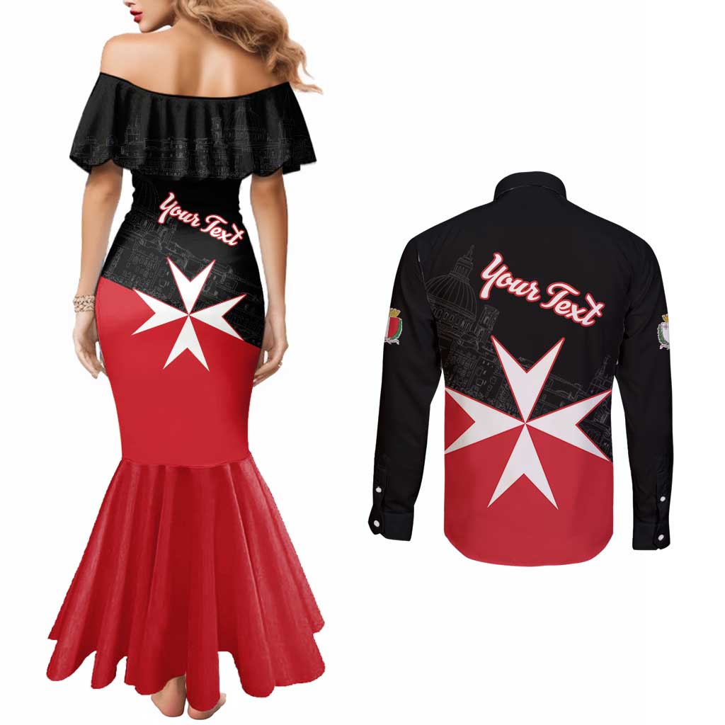 Personalized Malta Cross With Valletta Capital Couples Matching Mermaid Dress and Long Sleeve Button Shirt