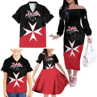 Personalized Malta Cross With Valletta Capital Family Matching Off The Shoulder Long Sleeve Dress and Hawaiian Shirt - Wonder Print Shop