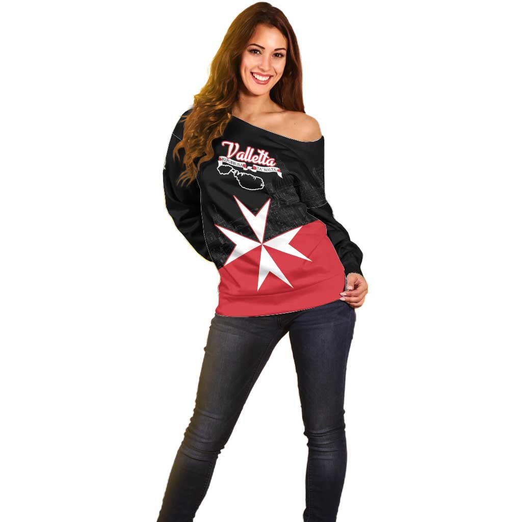 Personalized Malta Cross With Valletta Capital Off Shoulder Sweater - Wonder Print Shop