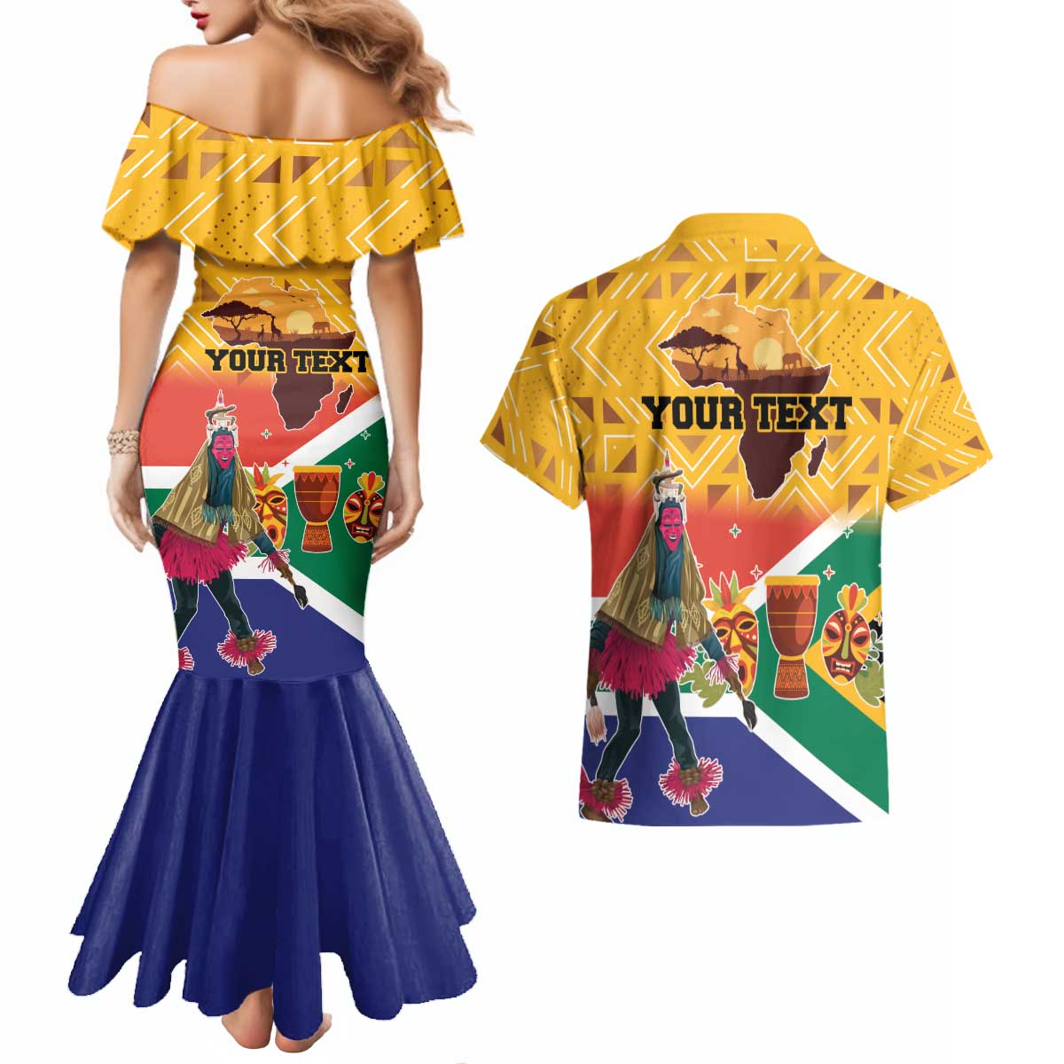 Personalized South Africa Heritage Day Couples Matching Mermaid Dress and Hawaiian Shirt With Traditional Dancer - Wonder Print Shop