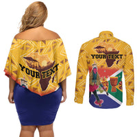 Personalized South Africa Heritage Day Couples Matching Off Shoulder Short Dress and Long Sleeve Button Shirt With Traditional Dancer - Wonder Print Shop
