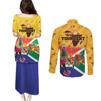 Personalized South Africa Heritage Day Couples Matching Puletasi and Long Sleeve Button Shirt With Traditional Dancer - Wonder Print Shop