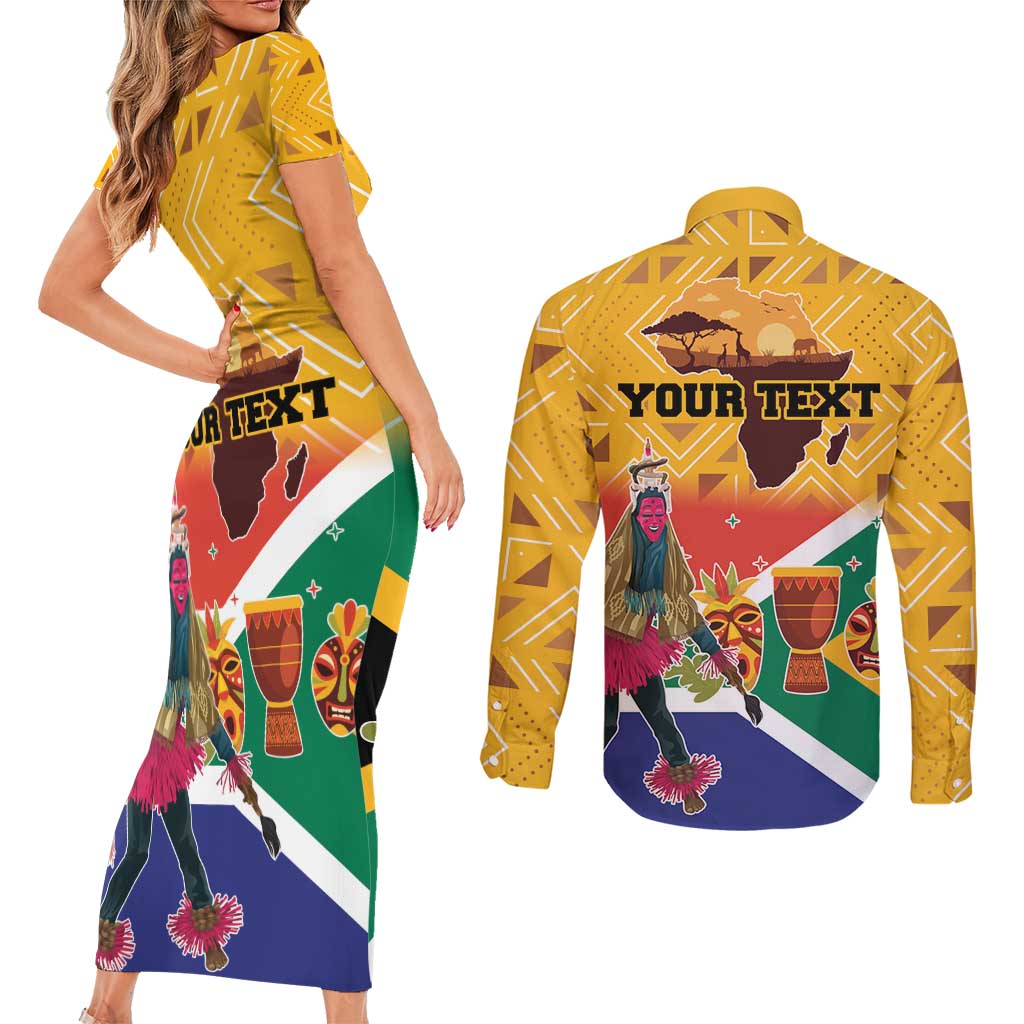 Personalized South Africa Heritage Day Couples Matching Short Sleeve Bodycon Dress and Long Sleeve Button Shirt With Traditional Dancer - Wonder Print Shop
