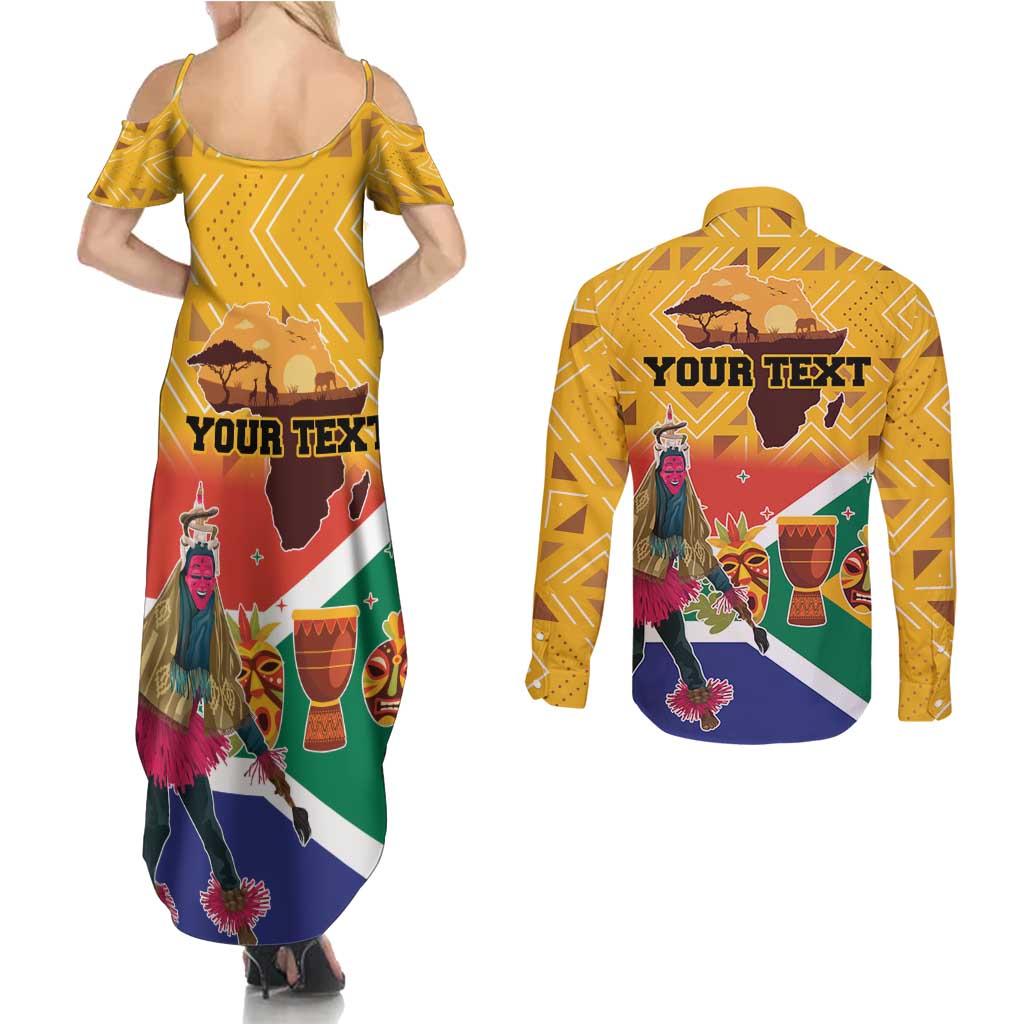Personalized South Africa Heritage Day Couples Matching Summer Maxi Dress and Long Sleeve Button Shirt With Traditional Dancer - Wonder Print Shop