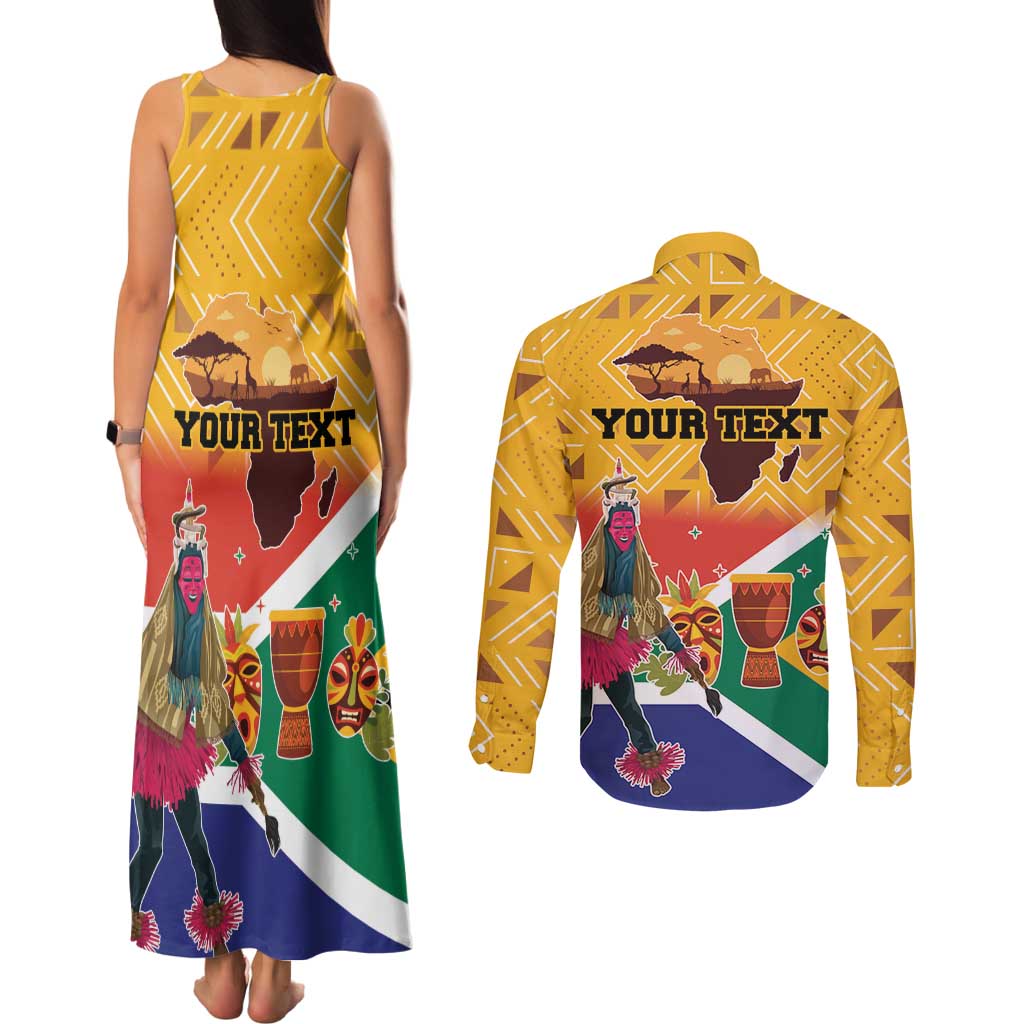 Personalized South Africa Heritage Day Couples Matching Tank Maxi Dress and Long Sleeve Button Shirt With Traditional Dancer - Wonder Print Shop
