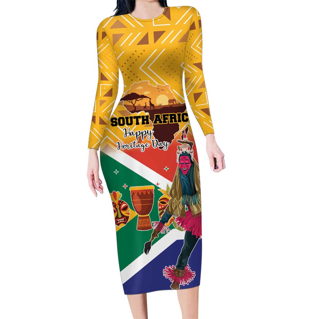 Personalized South Africa Heritage Day Family Matching Long Sleeve Bodycon Dress and Hawaiian Shirt With Traditional Dancer - Wonder Print Shop