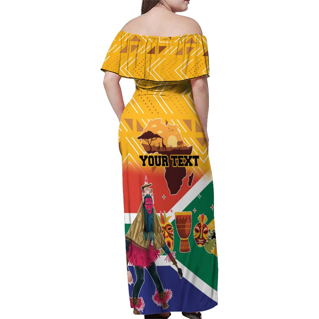 Personalized South Africa Heritage Day Family Matching Off Shoulder Maxi Dress and Hawaiian Shirt With Traditional Dancer - Wonder Print Shop