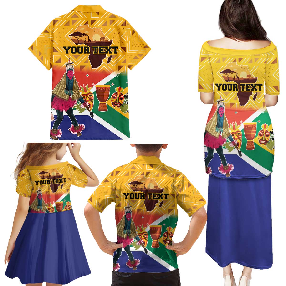 Personalized South Africa Heritage Day Family Matching Puletasi and Hawaiian Shirt With Traditional Dancer - Wonder Print Shop