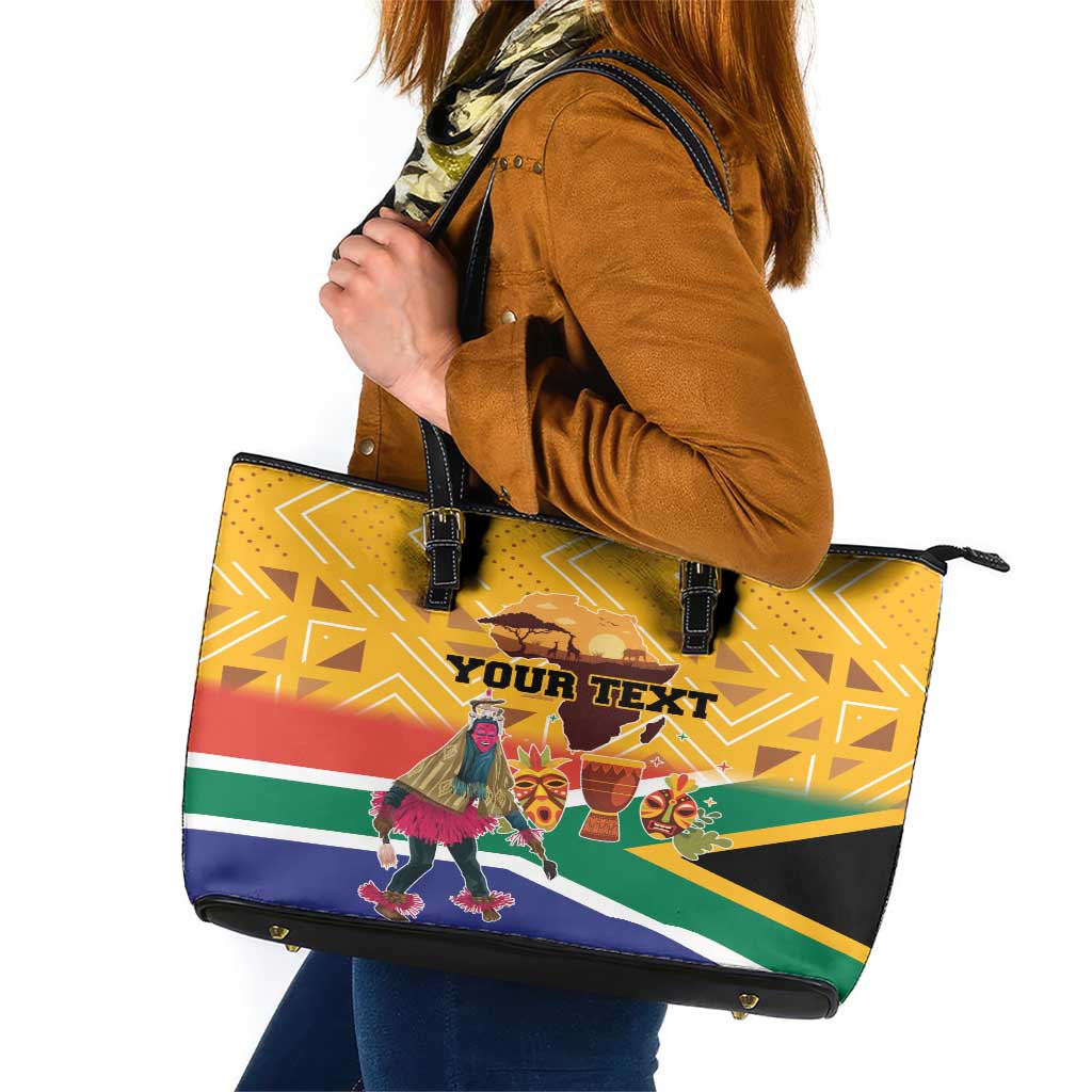 Personalized South Africa Heritage Day Leather Tote Bag With Traditional Dancer - Wonder Print Shop