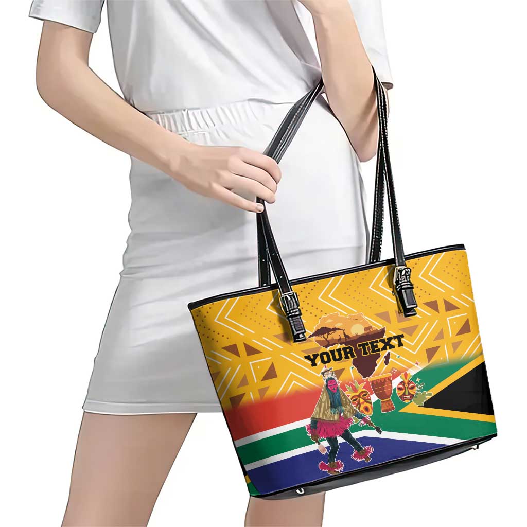 Personalized South Africa Heritage Day Leather Tote Bag With Traditional Dancer - Wonder Print Shop