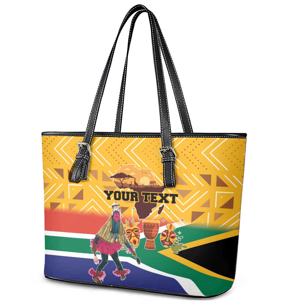 Personalized South Africa Heritage Day Leather Tote Bag With Traditional Dancer - Wonder Print Shop