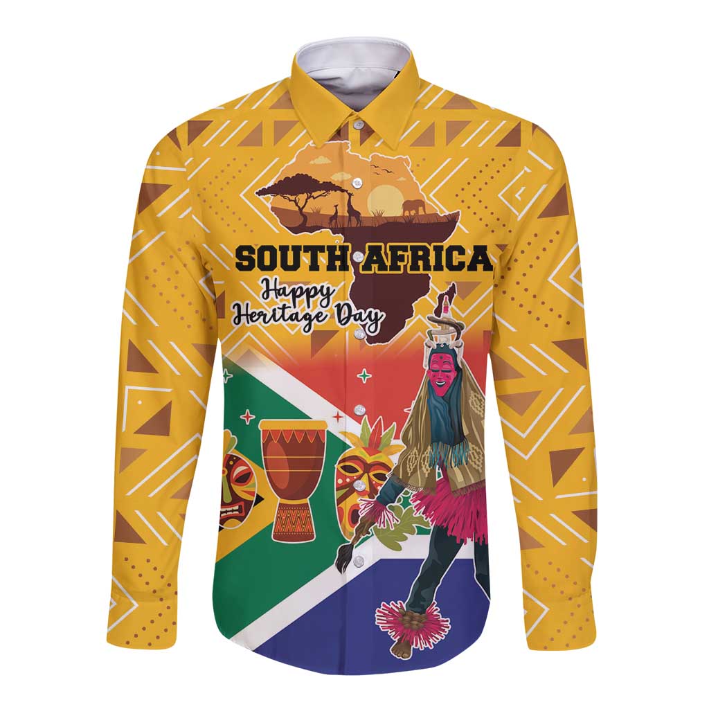 Personalized South Africa Heritage Day Long Sleeve Button Shirt With Traditional Dancer - Wonder Print Shop