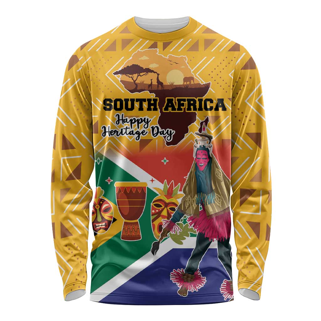 Personalized South Africa Heritage Day Long Sleeve Shirt With Traditional Dancer - Wonder Print Shop