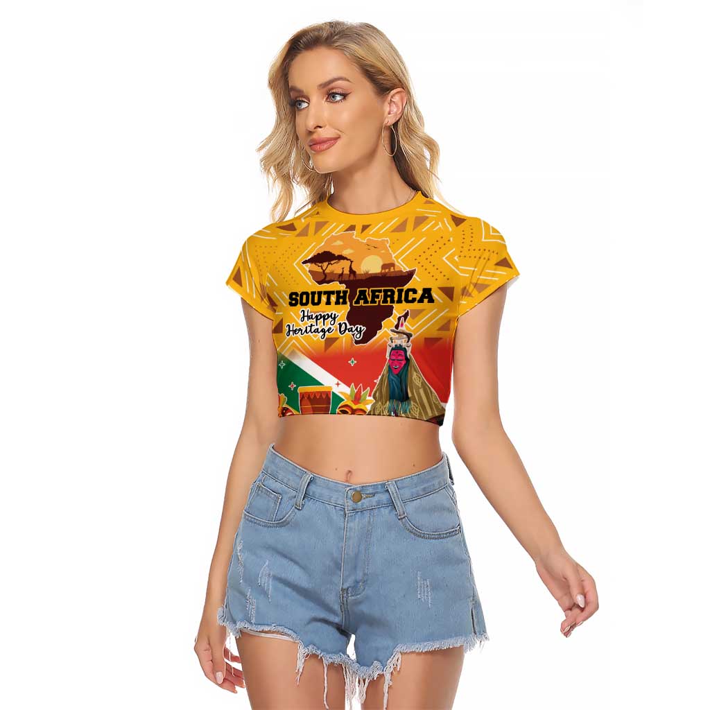 Personalized South Africa Heritage Day Raglan Cropped T Shirt With Traditional Dancer - Wonder Print Shop