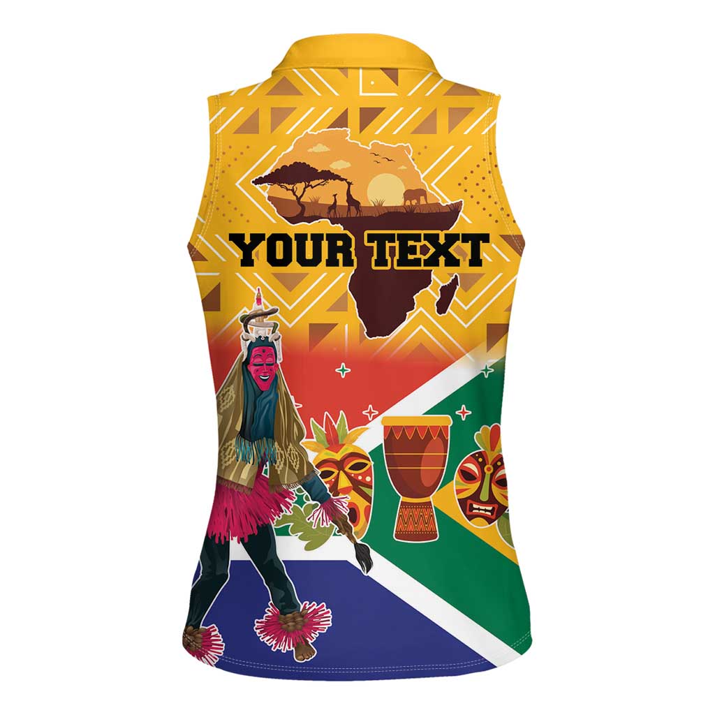 Personalized South Africa Heritage Day Women Sleeveless Polo Shirt With Traditional Dancer - Wonder Print Shop