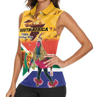Personalized South Africa Heritage Day Women Sleeveless Polo Shirt With Traditional Dancer - Wonder Print Shop